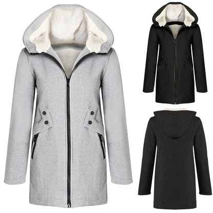 Women Warm Jacket Thicken Fleece Plus Size - Fashionqueene.com-2023 Winter Women Warm Jacket Thicken Fleece Warm Outwear Ladies Hooded Coat High Street Parka Jackets Overcoat Plus Size