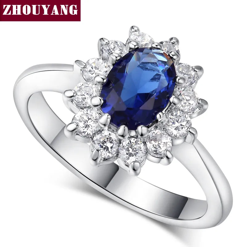 ZHOUYANG Princess Kate Blue Gem Created Blue Crystal Silver Color Wedding Finger Crystal Ring Brand Jewelry for Women ZYR076 - Fashionqueene.com
