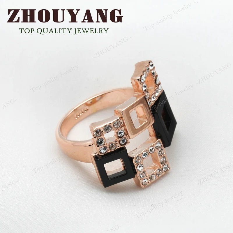 ZHOUYANG Top Quality ZYR091 Fashion Geometric Ring Rose Gold Color Austrian Crystals Full Sizes - Fashionqueene.com