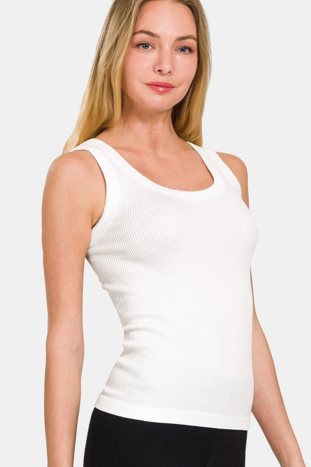 Zenana 2 Way Neckline Washed Ribbed Tank - Fashionqueene.com-Zenana 2 Way Neckline Washed Ribbed Tank