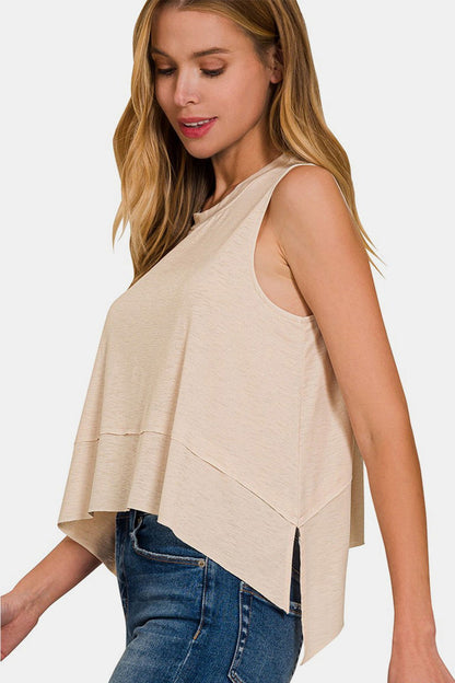 Zenana Exposed Seam Slit Round Neck Tank - Fashionqueene.com-Tank top