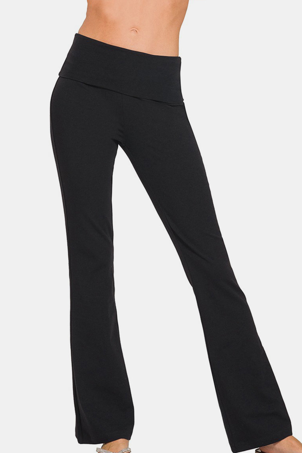 Zenana Full Size High Waist Wide Waistband Bootcut Active Pants - Fashionqueene.com-Zenana Full Size High Waist Wide Waistband Bootcut Active Pants