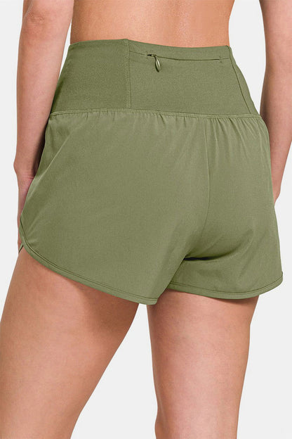 Zenana High-Waisted Zippered Back Pocket Active Shorts - Fashionqueene.com-Zenana High-Waisted Zippered Back Pocket Active Shorts