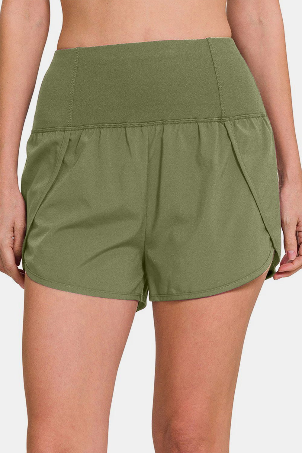 Zenana High-Waisted Zippered Back Pocket Active Shorts - Fashionqueene.com-Zenana High-Waisted Zippered Back Pocket Active Shorts