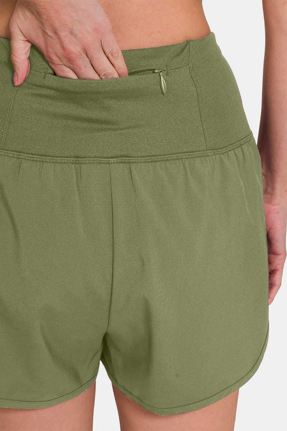 Zenana High-Waisted Zippered Back Pocket Active Shorts - Fashionqueene.com-Zenana High-Waisted Zippered Back Pocket Active Shorts