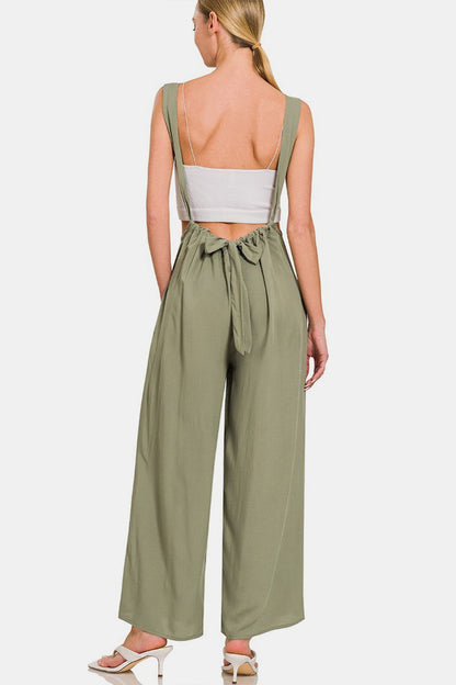 Zenana Pocketed Wide Strap Wide Leg Overalls - Fashionqueene.com-Zenana Pocketed Wide Strap Wide Leg Overalls