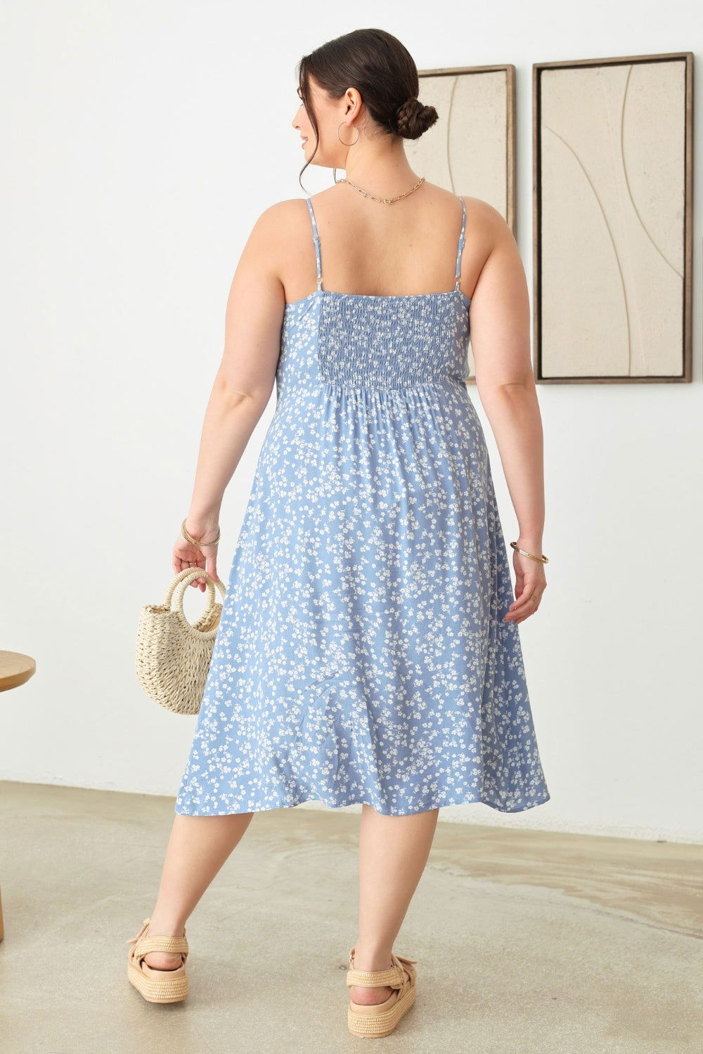 Zenobia Plus Size Cutout Floral Spaghetti Strap Dress - Fashionqueene.com-Plus dress