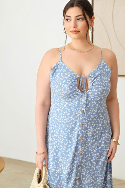 Zenobia Plus Size Cutout Floral Spaghetti Strap Dress - Fashionqueene.com-Plus dress