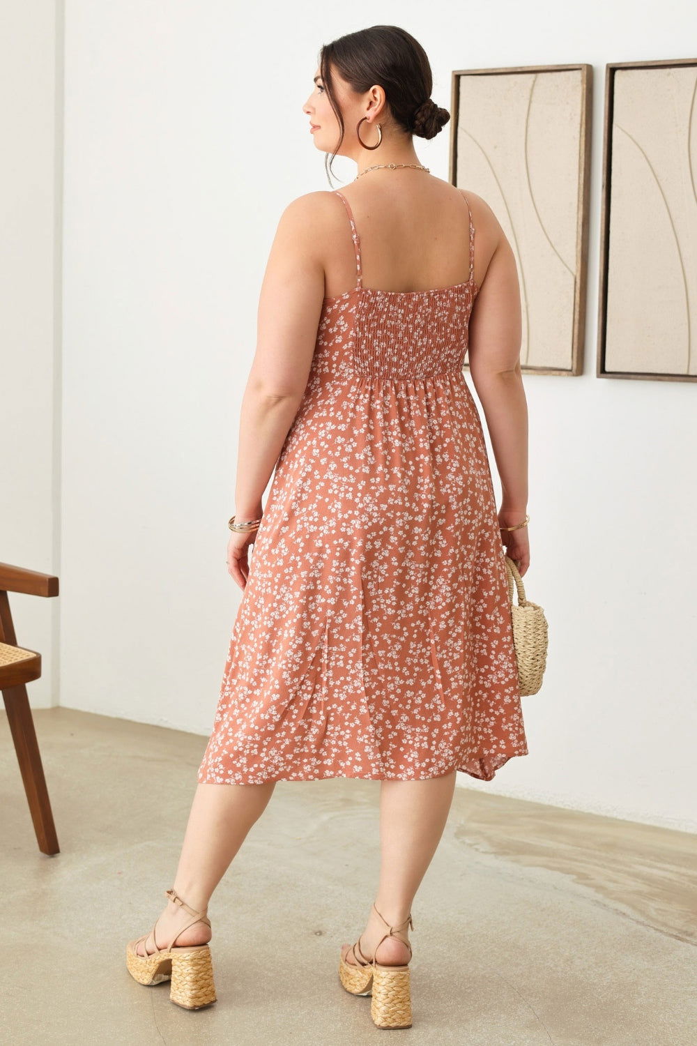 Zenobia Plus Size Cutout Floral Spaghetti Strap Dress - Fashionqueene.com-Plus dress