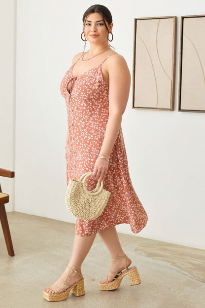 Zenobia Plus Size Cutout Floral Spaghetti Strap Dress - Fashionqueene.com-Plus dress