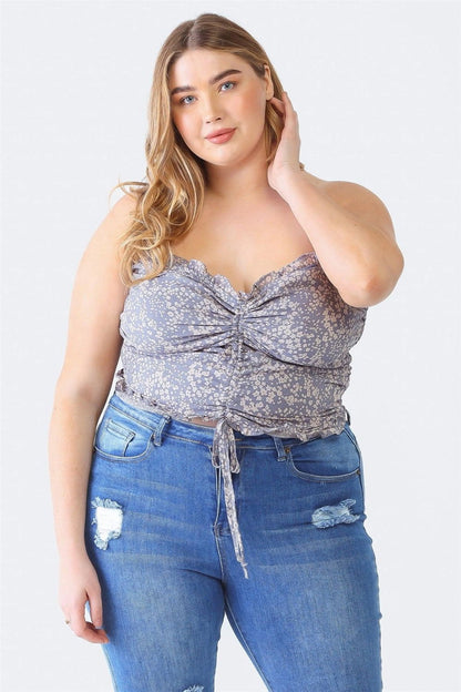 Zenobia Plus Size Drawstring Smocked Floral Tube Top - Fashionqueene.com-Zenobia Plus Size Drawstring Smocked Floral Tube Top