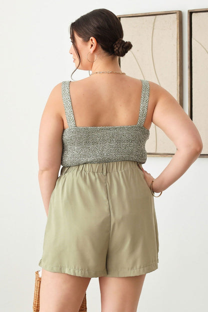 Zenobia Plus Size Half Elastic Waist Shorts with Pockets - Fashionqueene.com-Plus shorts