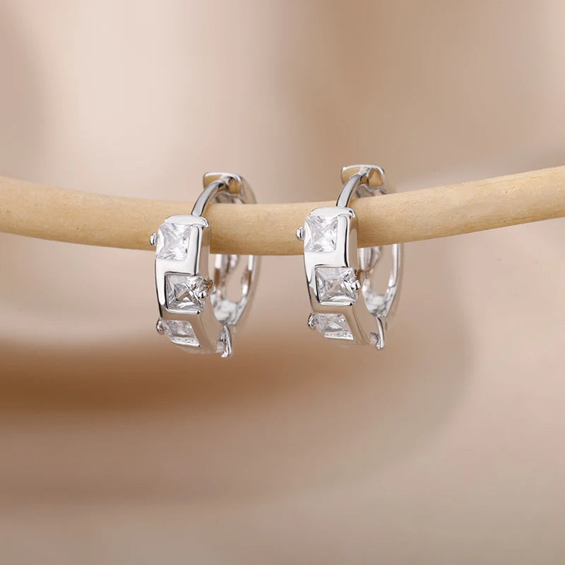 Zircon Heart Hoop Earrings for Women Stainless Steel Circle Huggie Earrings 2023 Trend Couple Wedding Jewerly pendientes mujer - Fashionqueene.com