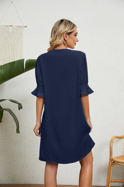 Notched Neck Flounce Sleeve Dress White / 2XL Green / 2XL White / S White / 2XL-Green / 2XL-White / S-Sky Blue / M-Green / L-White / XL-Black / M-Green / M-Navy / 2XL-Navy / L-Sky Blue / 2XL-White / L-Black / 2XL-Black / XL-Sky Blue / L-Black / L-Navy / XL-Sky Blue / XL-Black / S-Navy / M-Sky Blue / S-Green / S-Navy / S-Green / XL-White / M-