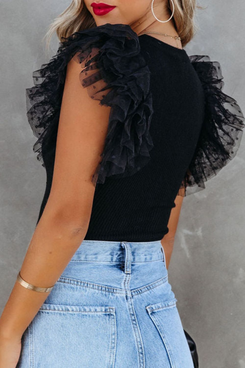 Ruffled Round Neck Cap Sleeve Blouse Blush Pink / M Blush Pink / L Blush Pink / XL Blush Pink / M-Blush Pink / L-Blush Pink / XL-Black / S-Black / M-Black / L-Black / XL-White / S-White / M-White / L-White / XL-Blush Pink / S-