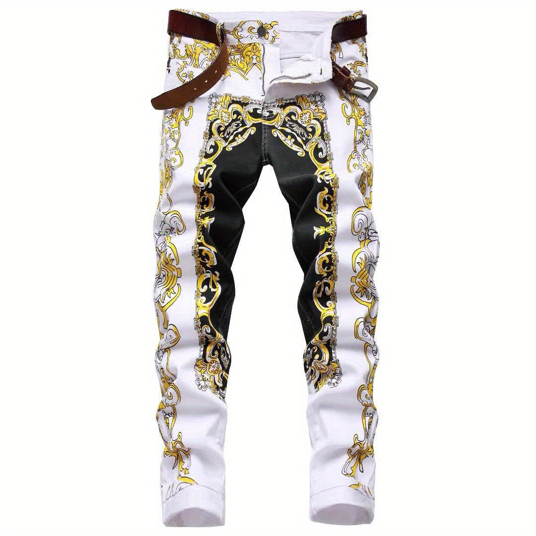 Mens Printed Jeans - Premium Jeans for Men Slim Fit - Skinny Stretch Denim White / 28 White / 30 White / 40 White / 28-White / 30-White / 40-White / 42-