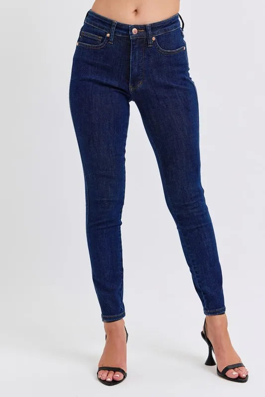 Judy Blue Full Size Midi Rise Tummy Control Classic Skinny Jeans Plus Size DK / 1(25) DK / 24W DK / 3(26) DK / 1(25)-DK / 24W-DK / 3(26)-DK / 5(27)-DK / 7(28)-DK / 9(29)-DK / 11(30)-DK / 13(31)-DK / 15(32)-DK / 14W-DK / 16W-DK / 18W-DK / 20W-DK / 22W-DK / 0(24)-
