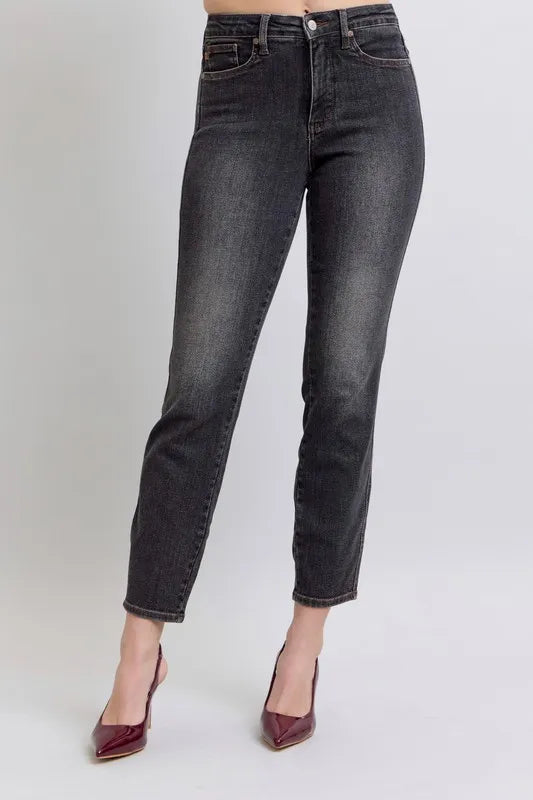 Judy Blue Full Size Midi Rise Tummy Control Slim Jeans Plus Size BK / 24W BK / 0(24) BK / 1(25) BK / 24W-BK / 0(24)-BK / 1(25)-BK / 3(26)-BK / 5(27)-BK / 7(28)-BK / 9(29)-BK / 11(30)-BK / 13(31)-BK / 15(32)-BK / 14W-BK / 16W-BK / 18W-BK / 20W-BK / 22W-