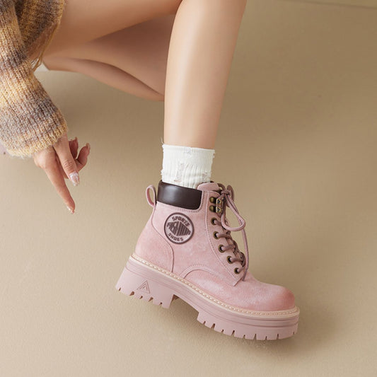 Round Toe Platform Lace Up Boots Caramel / 38(US7) Caramel / 39(US8) Caramel / 40(US9) Caramel / 38(US7)-Caramel / 39(US8)-Caramel / 40(US9)-Blush Pink / 35(US4)-Blush Pink / 36(US5)-Blush Pink / 37(US6)-Blush Pink / 38(US7)-Blush Pink / 39(US8)-Blush Pink / 40(US9)-Caramel / 35(US4)-Caramel / 36(US5)-Caramel / 37(US6)-