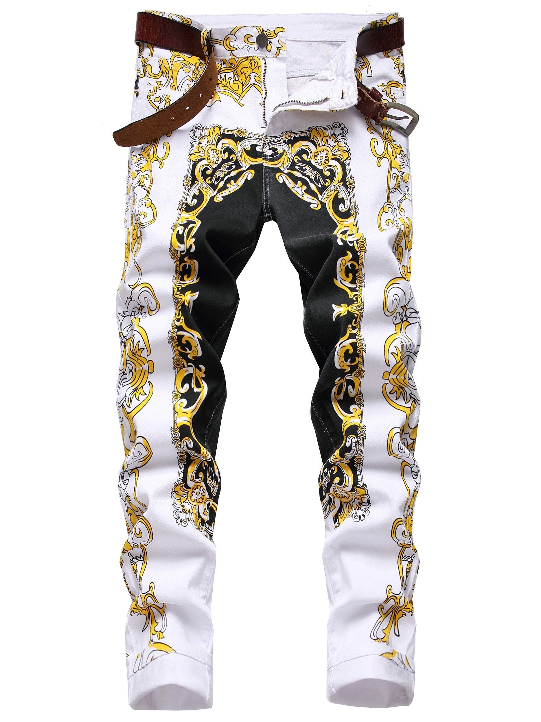Mens Printed Jeans - Premium Jeans for Men Slim Fit - Skinny Stretch Denim White / 28 White / 30 White / 40 White / 28-White / 30-White / 40-White / 42-
