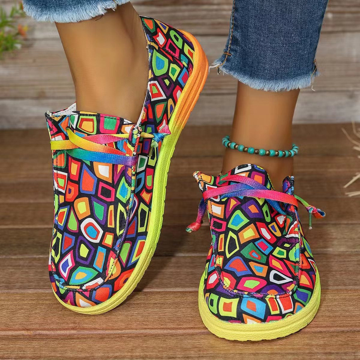 Colorful Round Toe Canvas Slip-Ons Style A