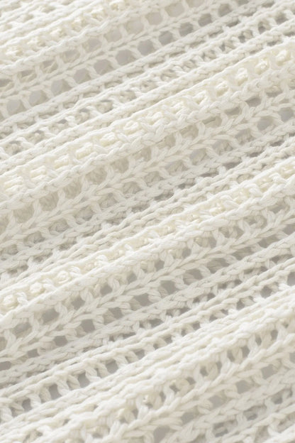 Openwork Round Neck Half Sleeve Knit Cover Up White / XL White / XS White / 3XL White / XL-White / XS-White / 3XL-Moss / XS-White / 2XL-Moss / 3XL-Apricot / XS-Apricot / S-Apricot / M-Apricot / L-White / M-White / L-Apricot / XL-Apricot / 2XL-Apricot / 3XL-White / S-Moss / S-Moss / M-Moss / L-Moss / XL-Moss / 2XL-