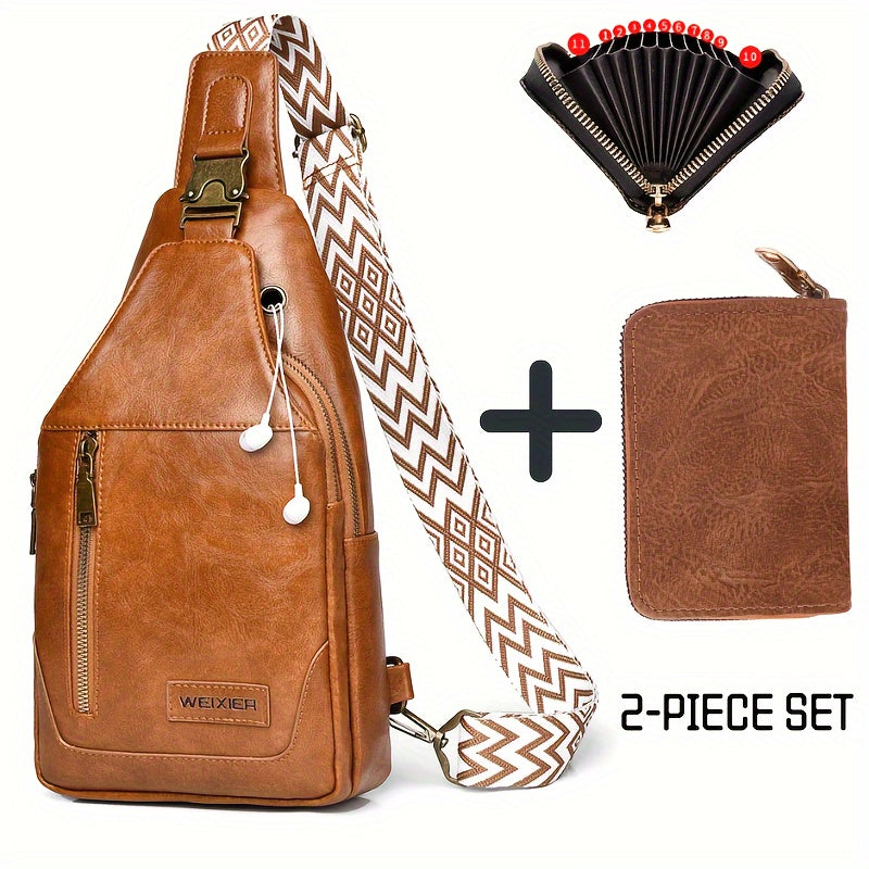 Retro Style Sling Bag With Release Buckle, Bohemian Strap Crossbody Bag, PU Leather Chest Bag For Work & Travel - Fashionqueene.com