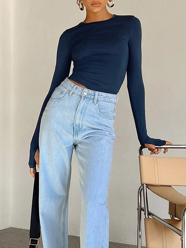 Chic & Versatile: Long Sleeve Skinny Hollow Solid Color Round Neck T-Shirt RED / S RED / M RED / L RED / S-RED / M-RED / L-PINK / S-PINK / M-PINK / L-BLUE / S-BLUE / M-BLUE / L-WHITE / S-WHITE / M-WHITE / L-GREEN / S-GREEN / M-GREEN / L-BROWN / S-BROWN / M-BROWN / L-BLACK / S-BLACK / M-BLACK / L-ORANGE / S-ORANGE / M-ORANGE / L-