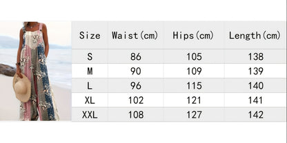 Bonbon Summer Getaway Print Loose Sleeveless Square Collar Pantsuit For Women