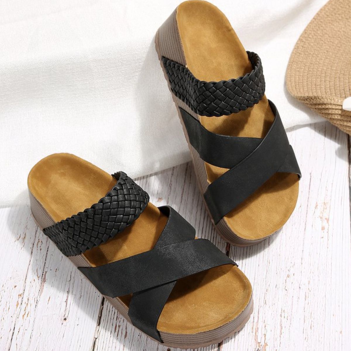Crisscross Open Toe Platform Sandals Black