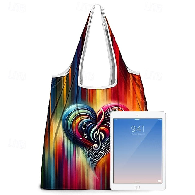 Vibrant Heart Note Tote Bag: Lightweight, Foldable & Stylish for Everyday Use Rainbow Purple Green Rainbow-Purple-Green-