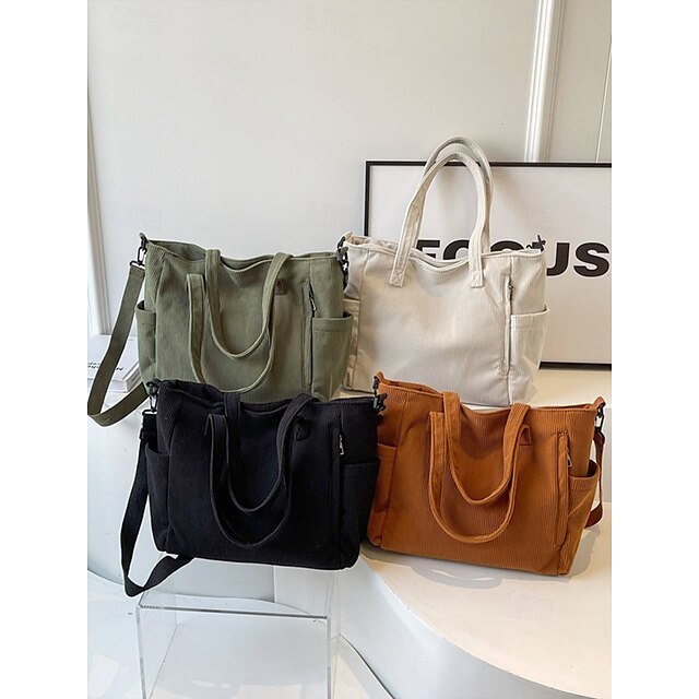 Stylish Women’s Corduroy Crossbody Hobo Bag with Multiple Pockets and Large Brown White Black Brown-White-Black-Green-