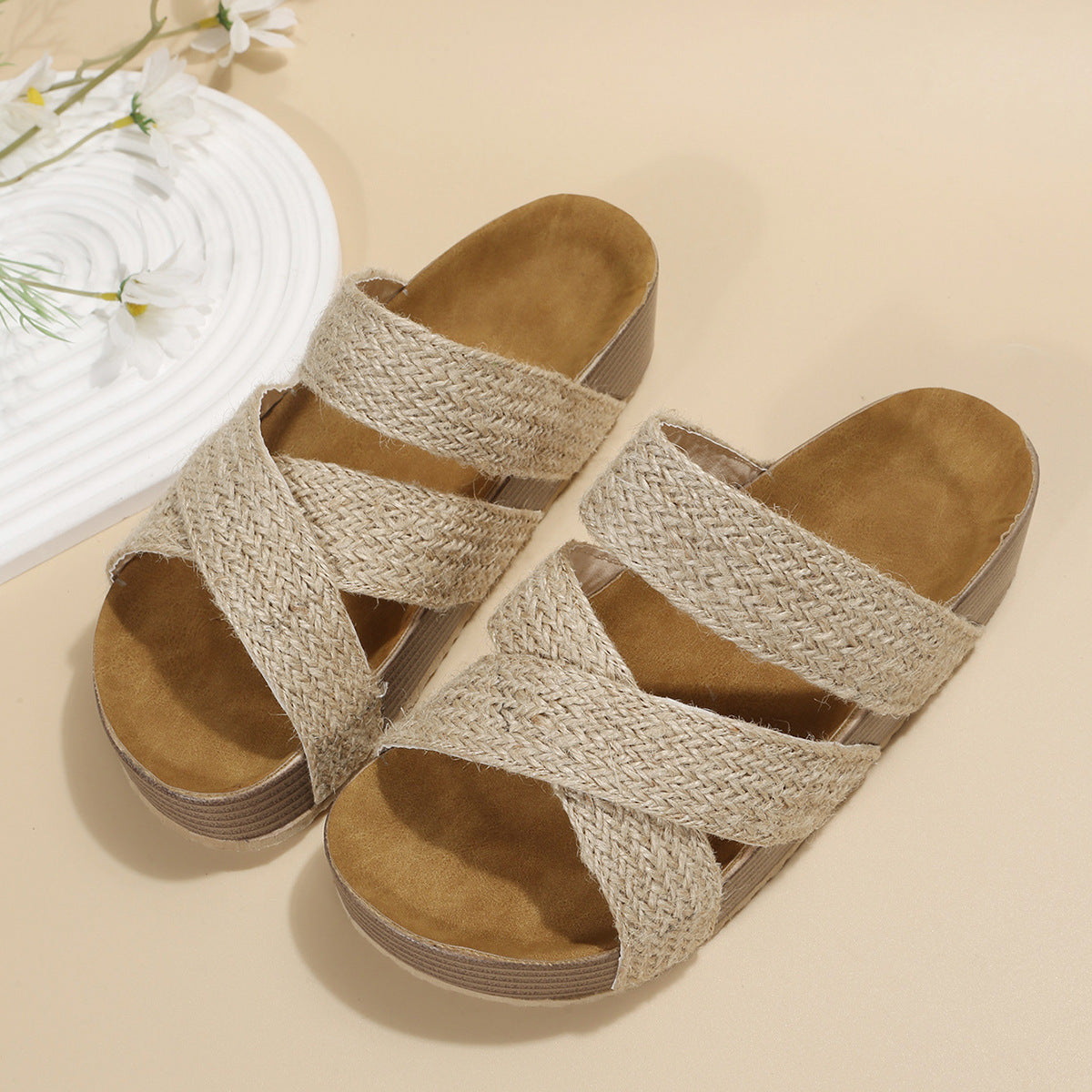 Crisscross Open Toe Platform Sandals Dust Storm