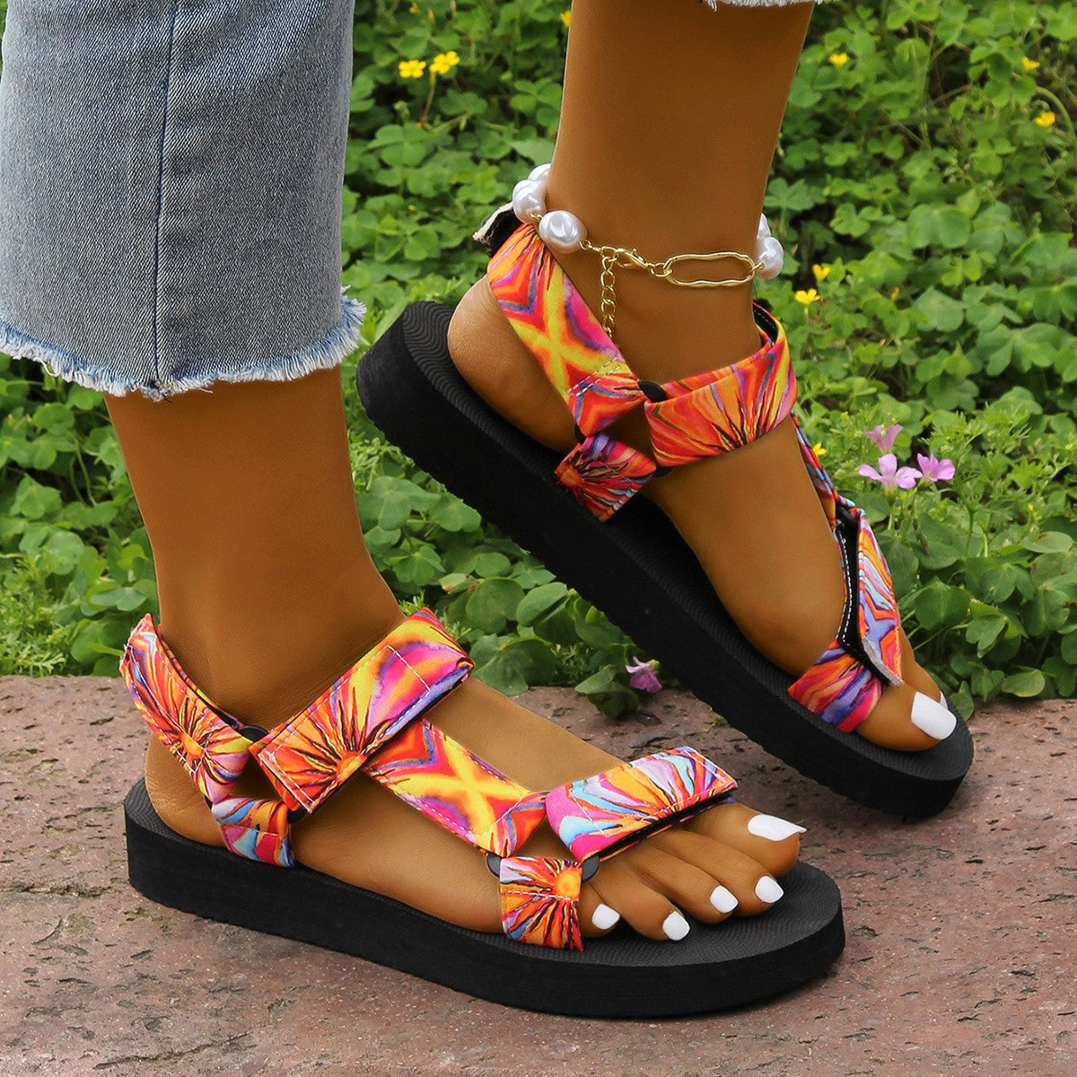 Open Toe Platform Sandals Orange colored
