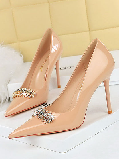 Elegantly Chic Pointed Toe Shallow Cut Split Joint Pumps BEIGE