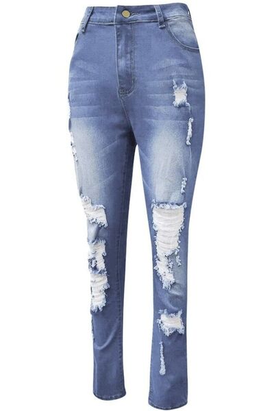 Full Size Distressed Skinny Jeans Plus Size Light / S Light / M Light / L Light / S-Light / M-Light / L-Light / XL-Light / 2XL-Light / 3XL-