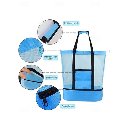 Stylish Insulated Mesh Tote Bags for Women - Large Capacity Casual Shoulder Bag Green Blue Black Green-Blue-Black-Rose Pink-