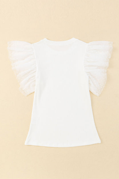 Ruffled Round Neck Cap Sleeve Blouse Blush Pink / M Blush Pink / L Blush Pink / XL Blush Pink / M-Blush Pink / L-Blush Pink / XL-Black / S-Black / M-Black / L-Black / XL-White / S-White / M-White / L-White / XL-Blush Pink / S-