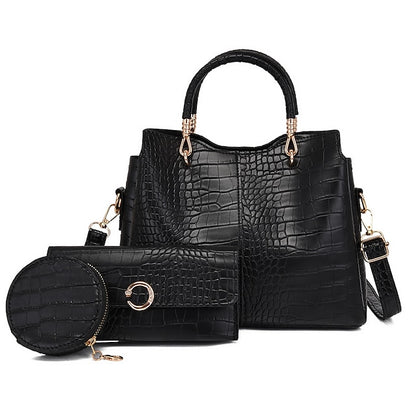 Chic 3-Piece PU Leather Handbag Set for Women - Stylish Office & Casual Carryall Pink Blue Black Pink-Blue-Black-White-Brown-Red-