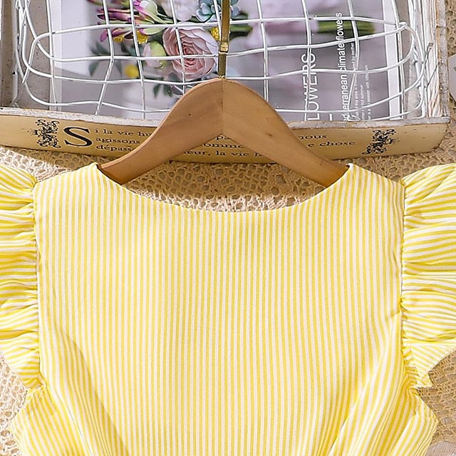 Enchanting 3D Striped Ruffle Dress for Girls – Sweet Summer A-Line Dress for Ages 4-12