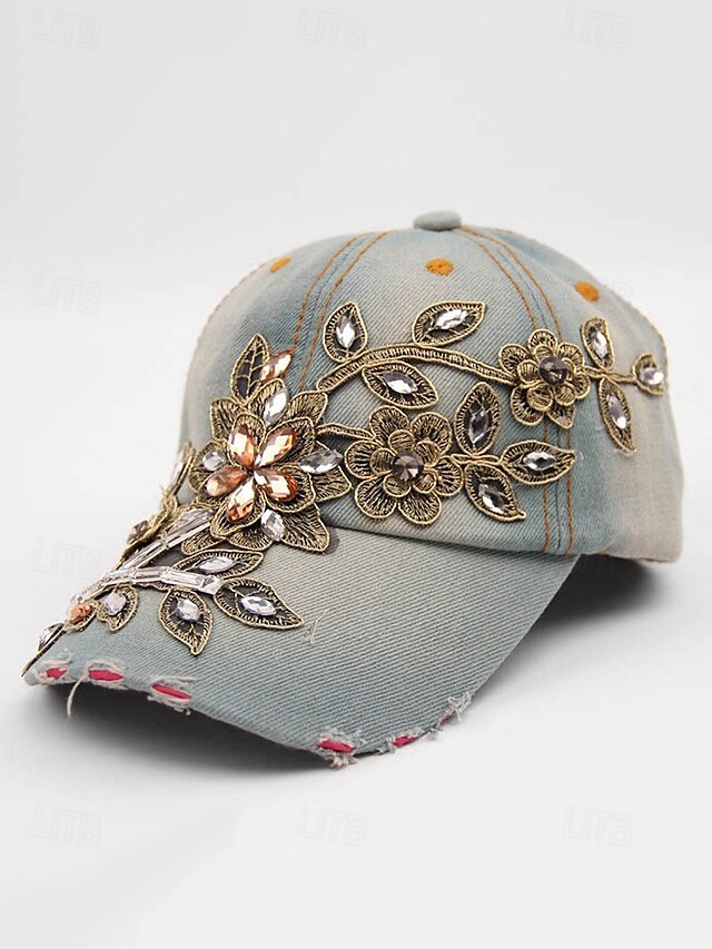 Bohemian Chic Women's Sun Hat - Stylish Sky Blue Cotton Baseball Cap Sky Blue Dark Blue Blue / White Sky Blue-Dark Blue-Blue / White-Blue-