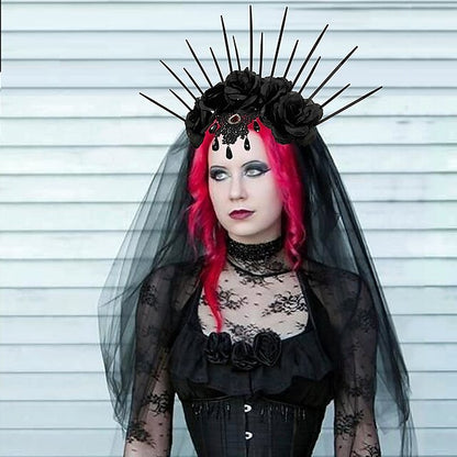 Retro Medieval Gothic Queen Headband - Vintage Punk Cosplay Accessory for Halloween & Masquerade Black / One-Size 