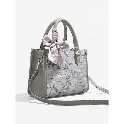 Elegant Women’s PU Leather Crossbody Handbag with Embroidery - Versatile Boston Bag Grey Grey-