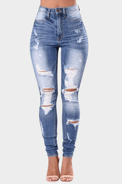 Full Size Distressed Skinny Jeans Plus Size Light / S Light / M Light / L Light / S-Light / M-Light / L-Light / XL-Light / 2XL-Light / 3XL-