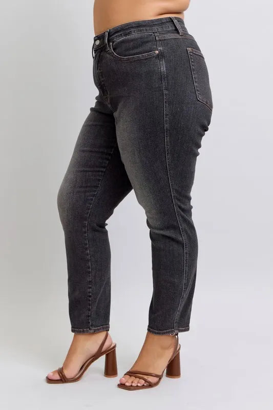 Judy Blue Full Size Midi Rise Tummy Control Slim Jeans Plus Size BK / 24W BK / 0(24) BK / 1(25) BK / 24W-BK / 0(24)-BK / 1(25)-BK / 3(26)-BK / 5(27)-BK / 7(28)-BK / 9(29)-BK / 11(30)-BK / 13(31)-BK / 15(32)-BK / 14W-BK / 16W-BK / 18W-BK / 20W-BK / 22W-