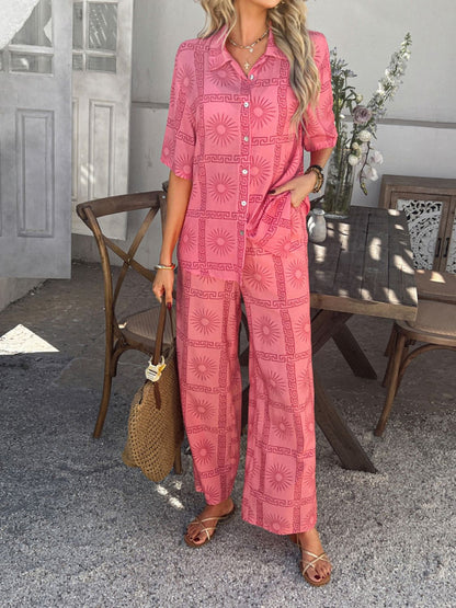 Devine Printed Button Down Shirt and Pants Set Tangerine / M Tangerine / L Tangerine / XL Tangerine / M-Tangerine / L-Tangerine / XL-Strawberry / S-Dust Storm / S-Dust Storm / M-Dust Storm / L-Dust Storm / XL-Multicolor / S-Multicolor / M-Multicolor / L-Multicolor / XL-Strawberry / M-Strawberry / L-Strawberry / XL-White / S-White / M-White / L-White / XL-Tangerine / S-