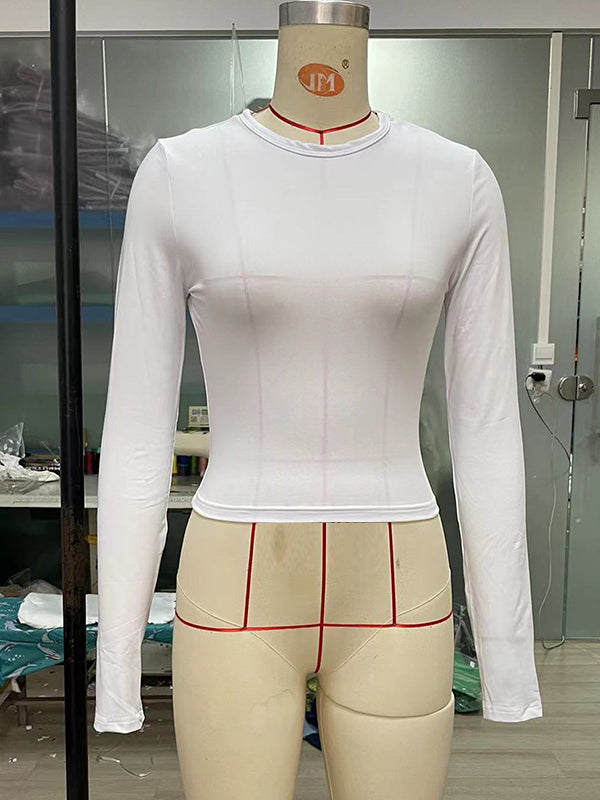 Chic & Versatile: Long Sleeve Skinny Hollow Solid Color Round Neck T-Shirt RED / S RED / M RED / L RED / S-RED / M-RED / L-PINK / S-PINK / M-PINK / L-BLUE / S-BLUE / M-BLUE / L-WHITE / S-WHITE / M-WHITE / L-GREEN / S-GREEN / M-GREEN / L-BROWN / S-BROWN / M-BROWN / L-BLACK / S-BLACK / M-BLACK / L-ORANGE / S-ORANGE / M-ORANGE / L-