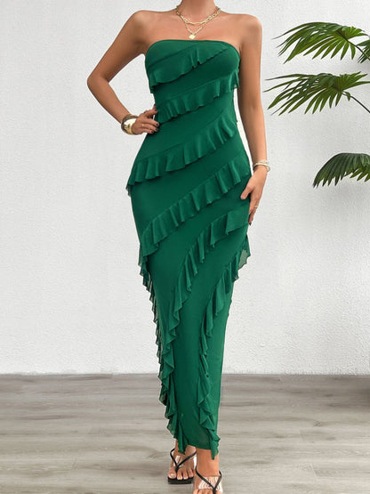 Devine Ruffled Slit Back Tube Maxi Dress Light Blue / M Light Blue / L Light Blue / XL Light Blue / M-Light Blue / L-Light Blue / XL-Pink / S-Pink / M-Pink / L-Pink / XL-White / S-White / M-White / L-White / XL-Dark Green / S-Dark Green / M-Dark Green / L-Dark Green / XL-Light Blue / S-