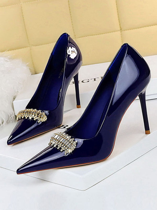 Elegantly Chic Pointed Toe Shallow Cut Split Joint Pumps BLUE