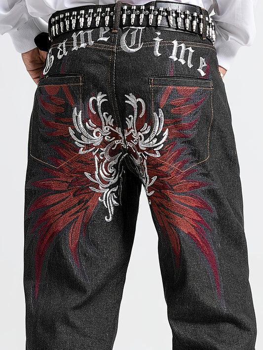 Men's Embroidered Straight-Leg Jeans - Rayon Blend, Non-Stretch Denim 30 / Black 32 / Black 34 / Black 30 / Black-32 / Black-34 / Black-36 / Black-38 / Black-40 / Black-42 / Black-